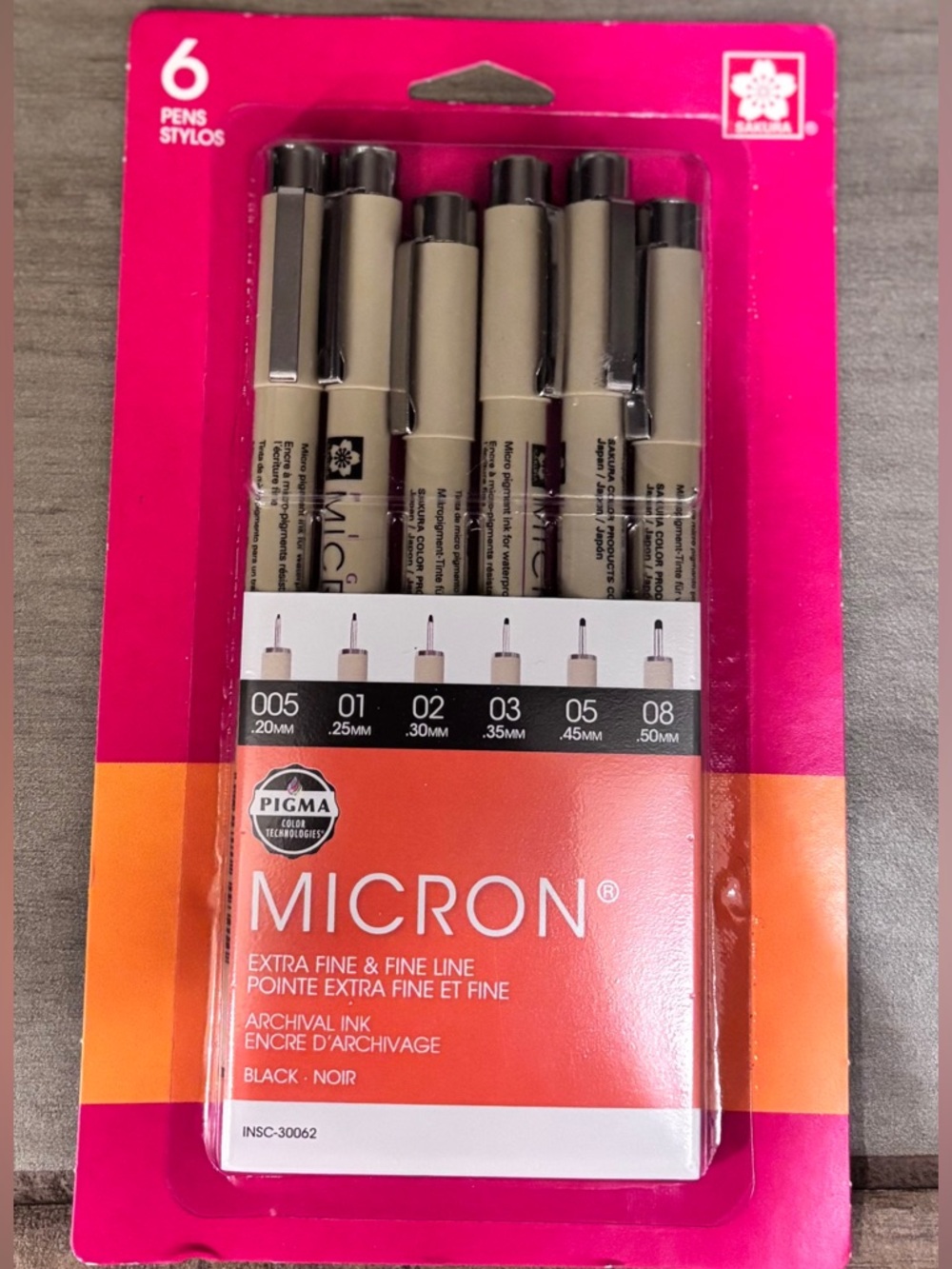 NWT “Sakura” Pigma Micron Fineliner Pen Set (6)- Black Archival Quality-….